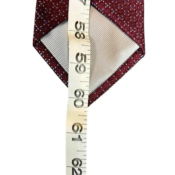 COUNTESS MARA 100% Silk Handmade Red Maroon Tie Blue & White Circular Geometric - Picture 8 of 8